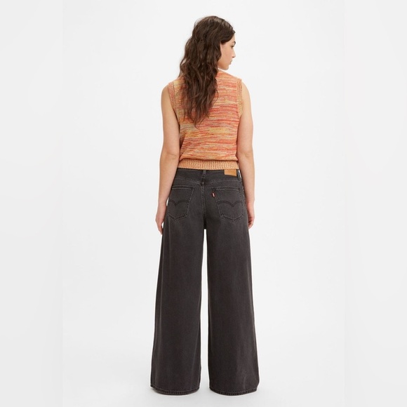 Levi Strauss Signature Denim - Levi’s XL Flood Black Wide Leg Cropped Jeans Size 28 Raw Hem Vintage Wash Denim